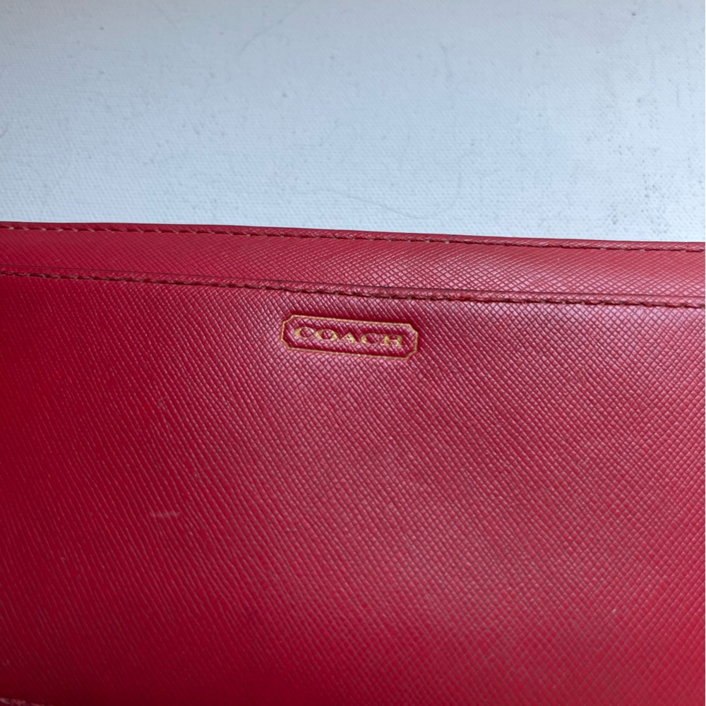 Coach Red Saffiano Leather Long Continental Zippy Wallet ID Cards Pockets - Picture 2 of 12
